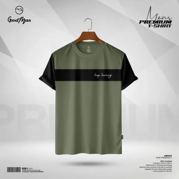 GoodMan Premium Quality Olive Color Cotton Short Sleeve T Shirt for Men.